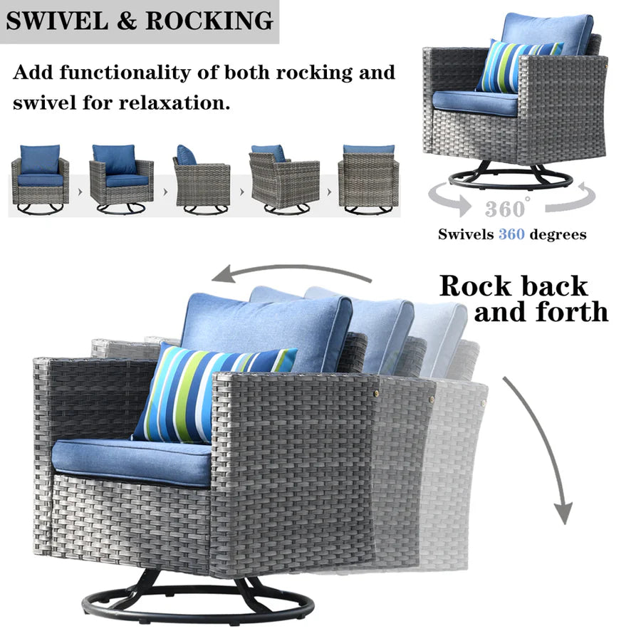 Patio Vultros 7-Piece Set with 2 Rocking chairs and 30'' Propane Fire Pit Table