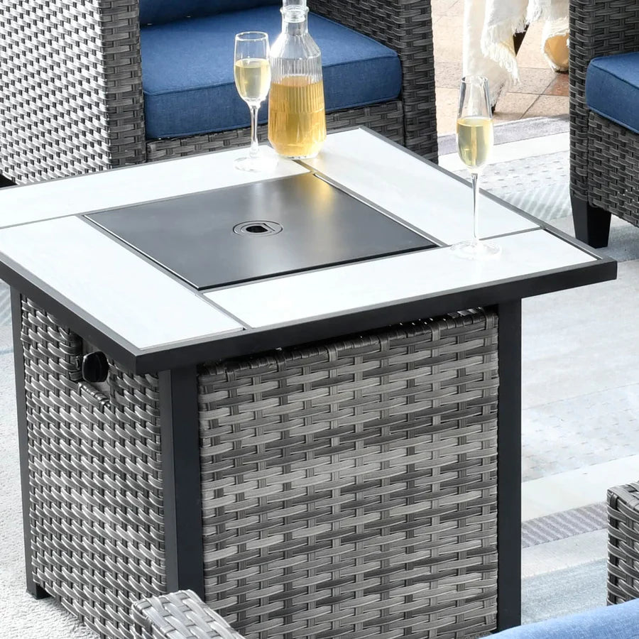 Patio Vultros 8-Piece Conversation Set with 30'' Propane Fire Pit Table