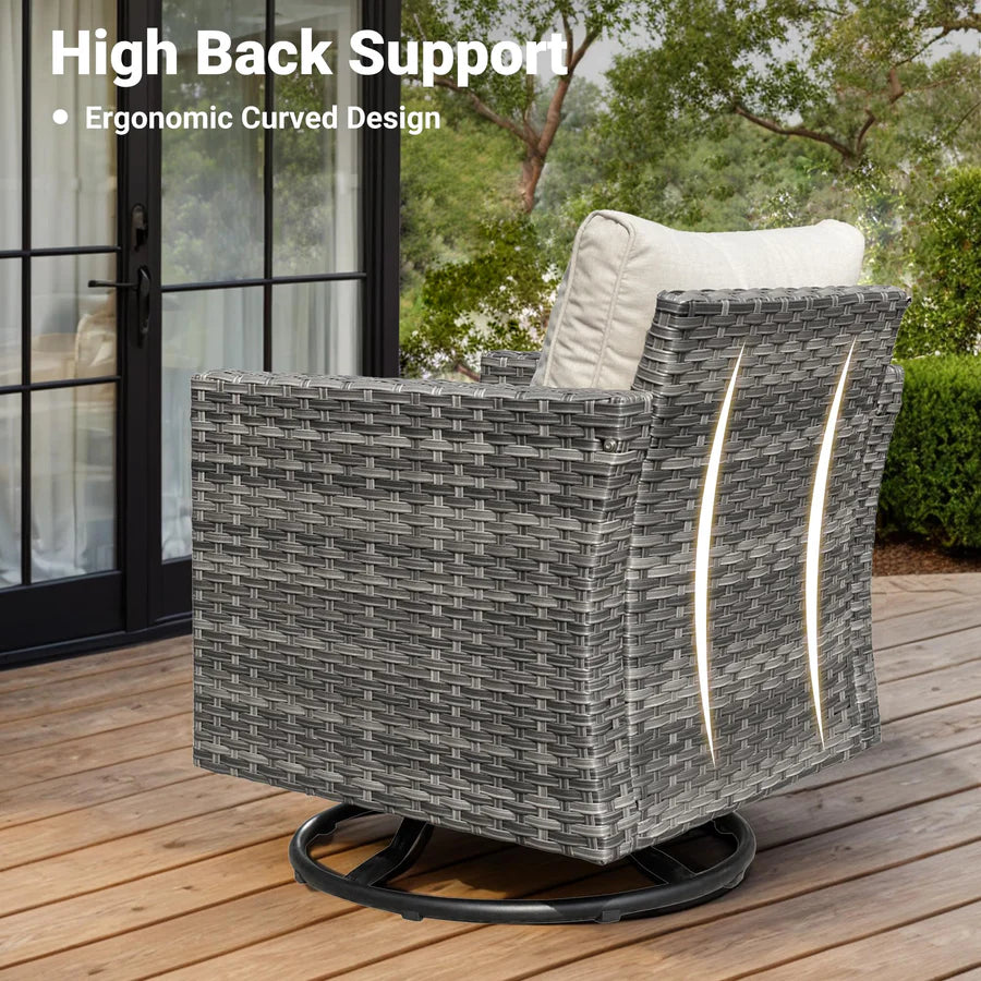 Patio Vultros 6-Piece Set With Swivel Chair Lover seat and 30'' Propane Fire Pit Table