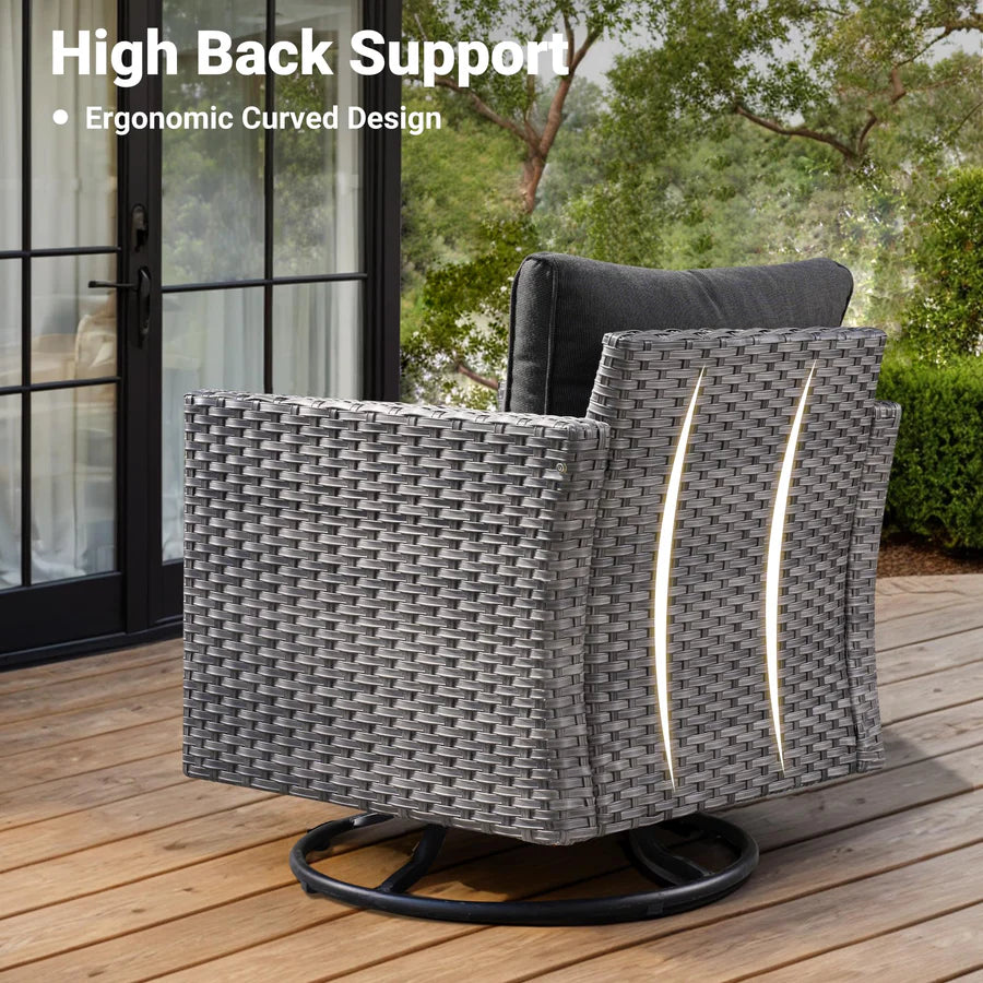Patio Vultros 6-Piece Set With Swivel Chair Lover seat and 30'' Propane Fire Pit Table