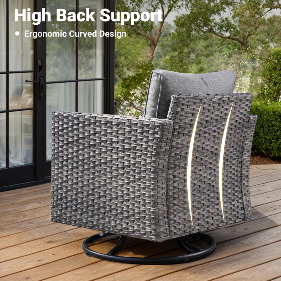 Patio Vultros 6-Piece Set With Swivel Chair Lover seat and 30'' Propane Fire Pit Table