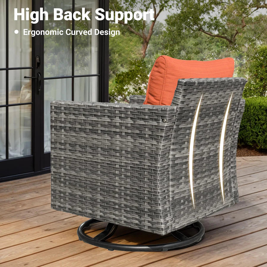 Patio Vultros 6-Piece Set With Swivel Chair Lover seat and 30'' Propane Fire Pit Table