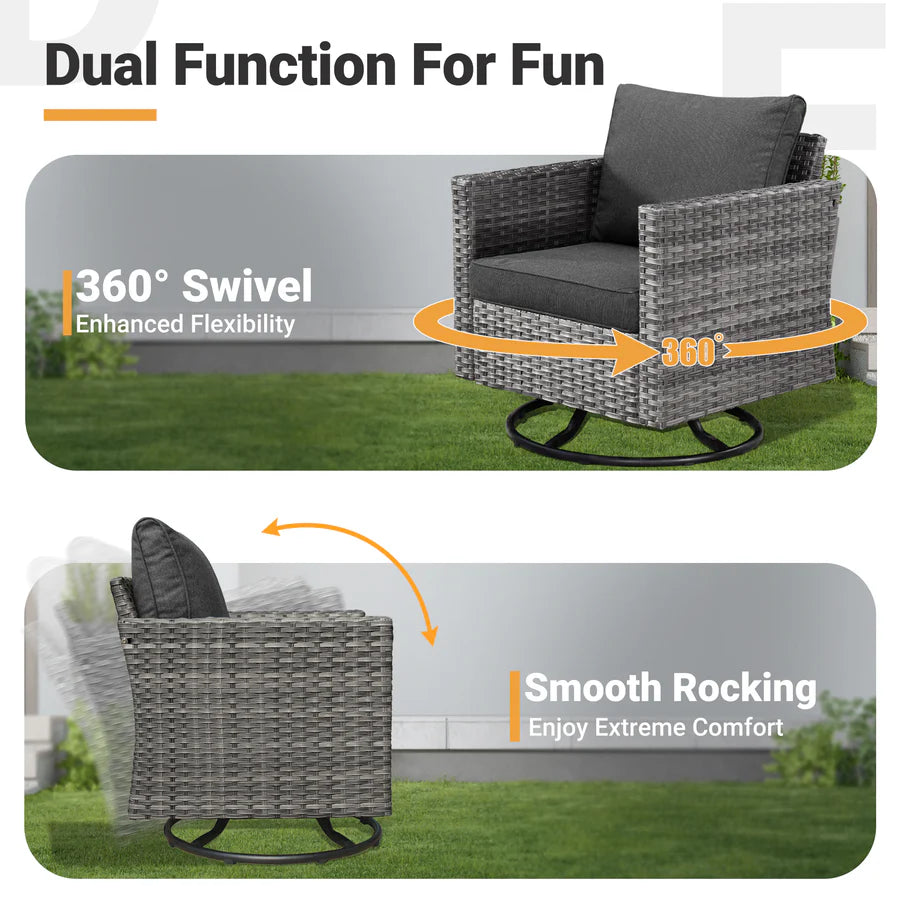 Patio Vultros 7-Piece Set With Swivel Chair and Rectangle 42'' Propane Fire Pit Table