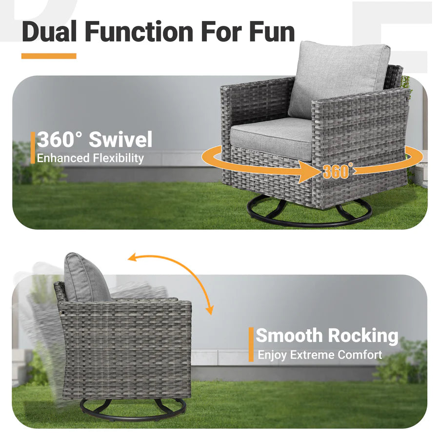 Patio Vultros 7-Piece Set With Swivel Chair and Rectangle 42'' Propane Fire Pit Table