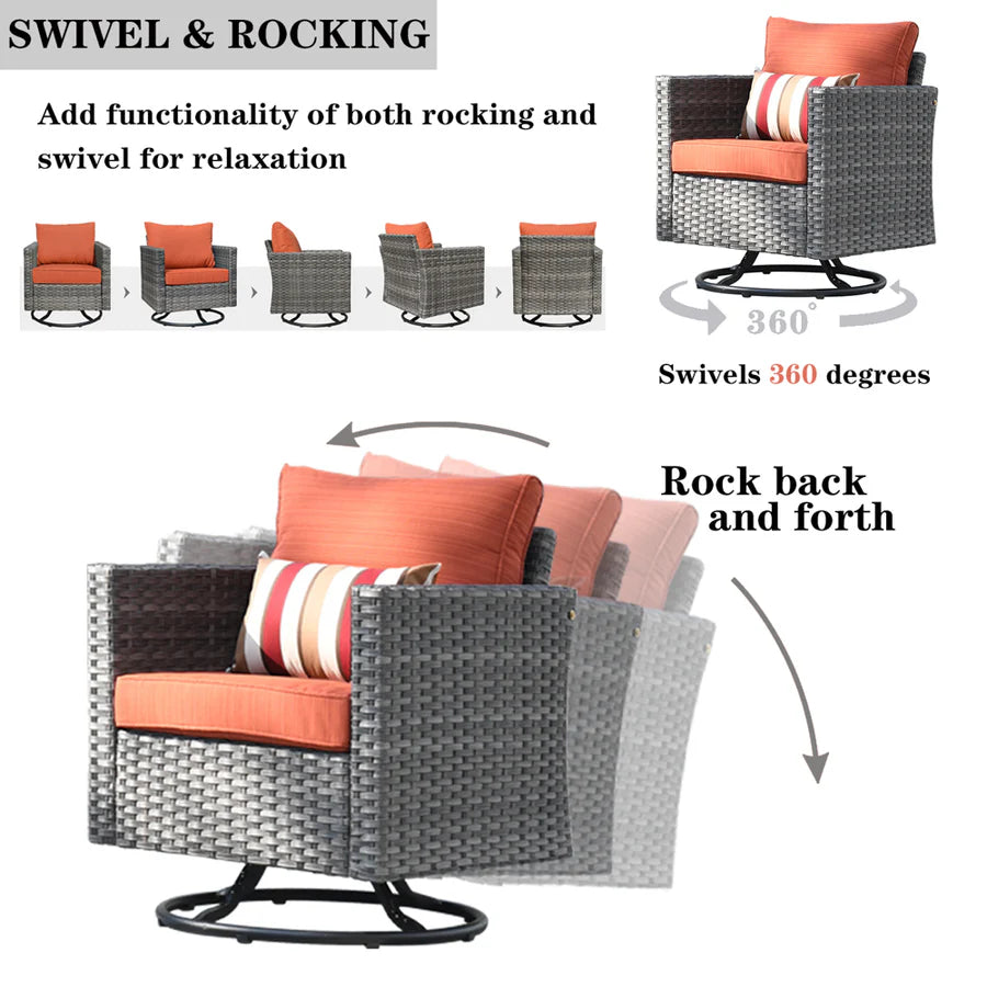 Patio Vultros 7-Piece Set with 2 Rocking chairs and 30'' Propane Fire Pit Table