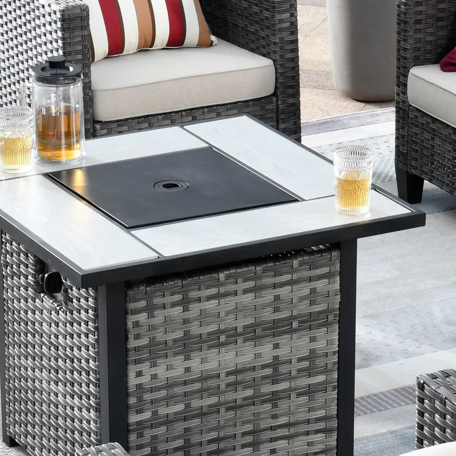 Patio Vultros 8-Piece Conversation Set with 30'' Propane Fire Pit Table