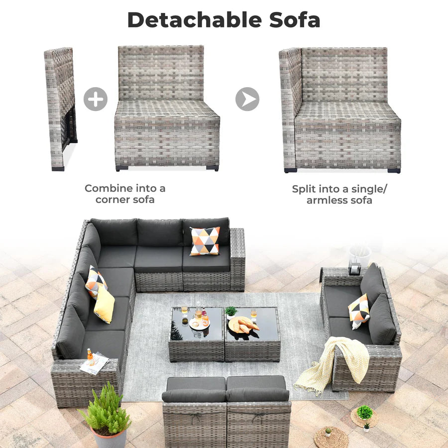 12 Pieces Patio Conversation Set with 7.68'' Broad Handrails