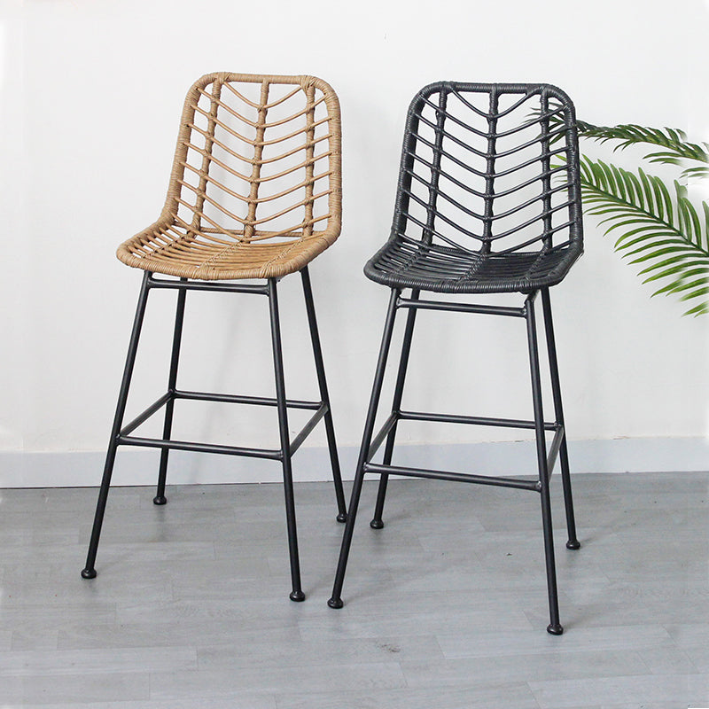 Outdoor bar counter chair, open-air leisure rattan high-leg stool, iron art bar chair, household restaurant patio waterproof dining chair