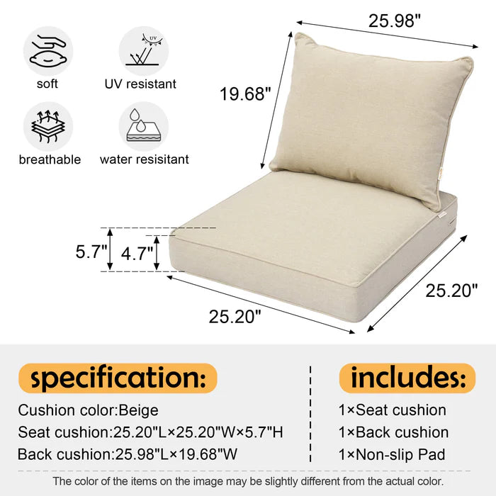 Replacement Seat Back Cushions Set with Olefin Fabric and Zipper, 25'' x 25''