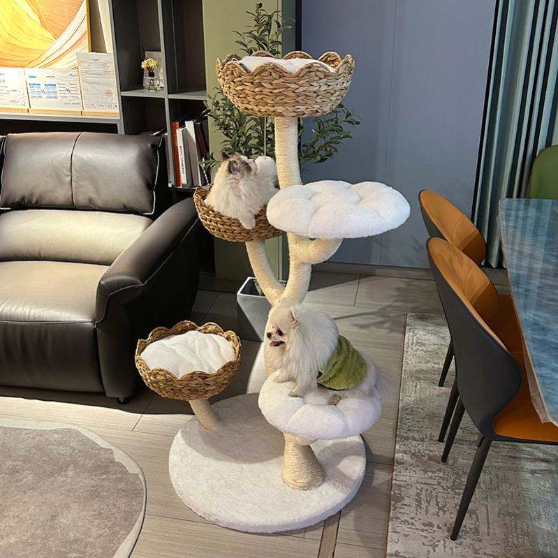 Natural Plantain Leaves Weaving Large Cat Tree Tower Cat Bed Cat Toy Tree With Sisal Scratch Column Home Decor Furniture