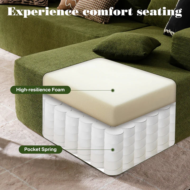 104" L-Shape Modular Couch with Chaise, Plush Corduroy Fabric, No Assembly Required