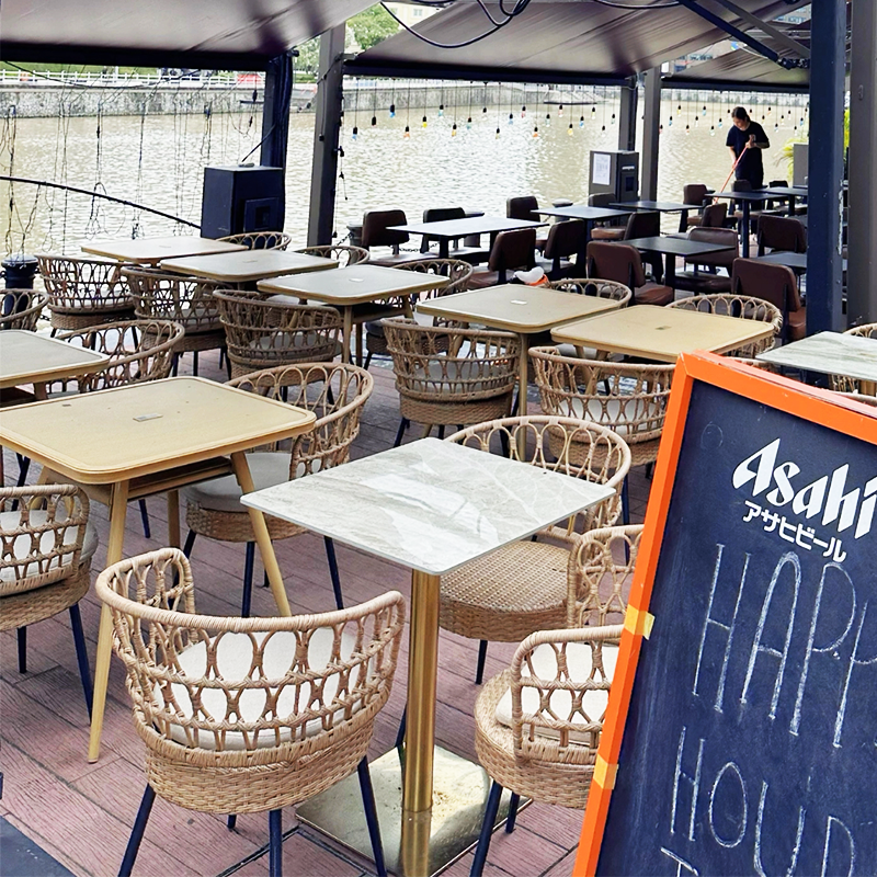 Outdoor Furniture Set: Rattan Lounge Chair with Backrest Trendy Nordic-Style B&B Dining Chair Handcrafted Woven Rattan Dining Chair