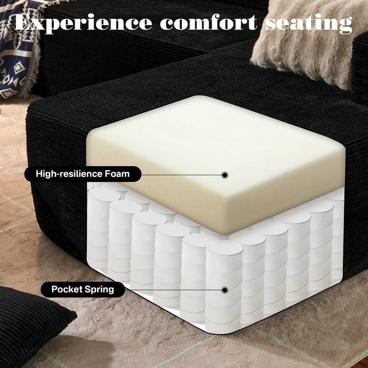 104" L-Shape Modular Couch with Chaise, Plush Corduroy Fabric, No Assembly Required