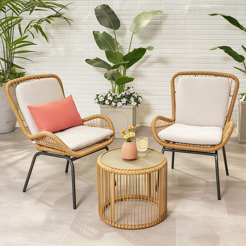 Balcony, outdoor tea table, chair combination, handmade rattan chair, courtyard leisure armchair, homestay, light luxury Nordic style rattan chair