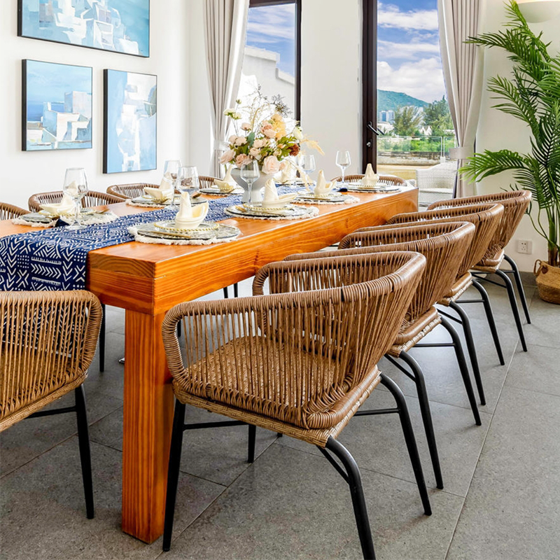 Outdoor Furniture Set: Three-Piece Rattan Garden Chair Set Nordic-Style B&B Dining Chairs with Backrest Rattan Woven Chairs for Relaxation