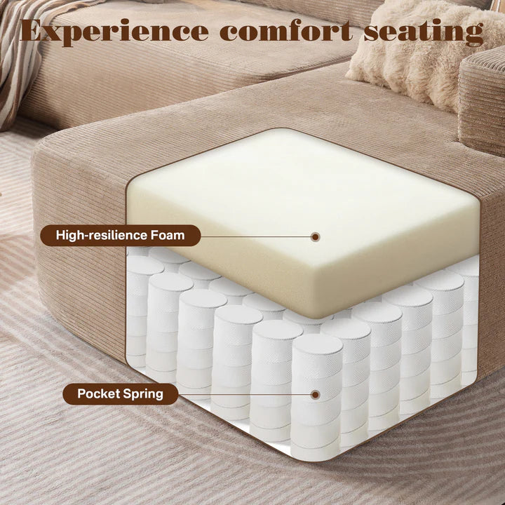 104" L-Shape Modular Couch with Chaise, Plush Corduroy Fabric, No Assembly Required