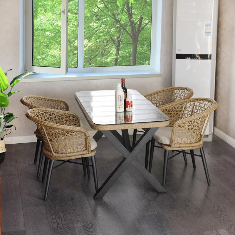 Outdoor Table and Chair Set - 3-Piece Casual Dining Furniture Combination Nordic-Style B&B Garden Rattan Chair and Coffee Table Outdoor Table and Chair Set