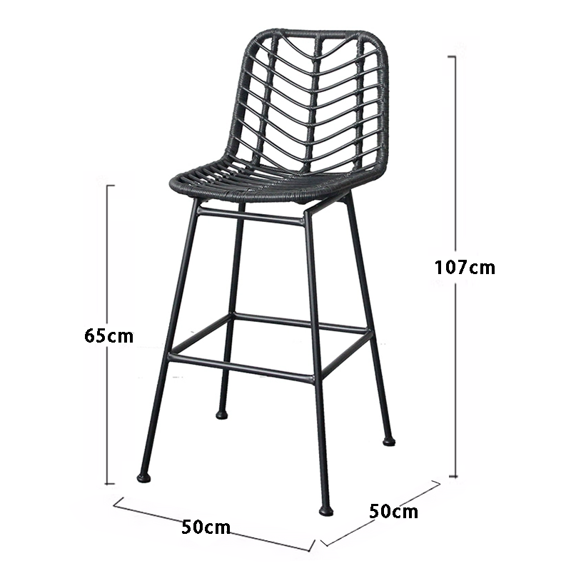 Outdoor bar counter chair, open-air leisure rattan high-leg stool, iron art bar chair, household restaurant patio waterproof dining chair