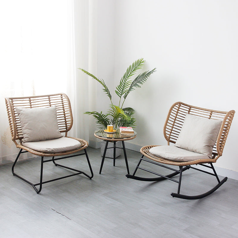 Balcony, outdoor leisure rocking chair, light luxury rattan chair, Nordic style handmade woven rattan sofa, armchair, rocking lounge chair