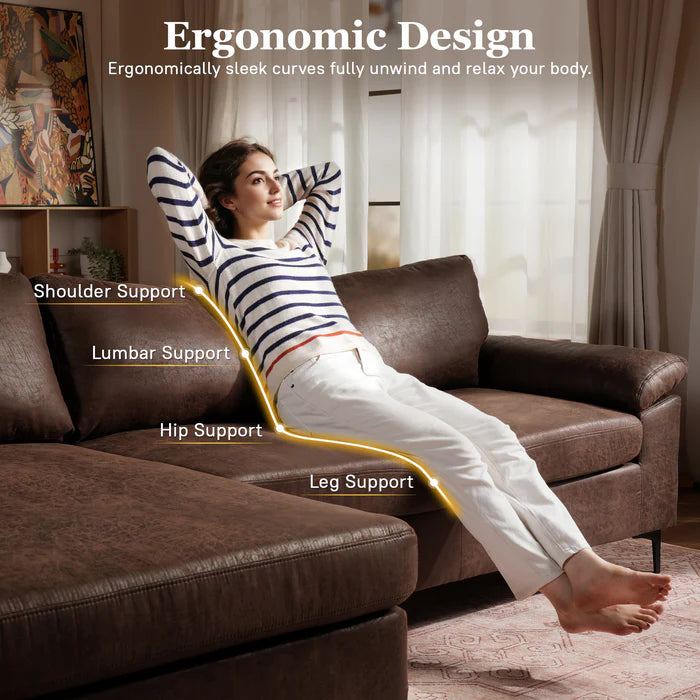 100.40" Reversible Chaise Sofa Suede Fabric
