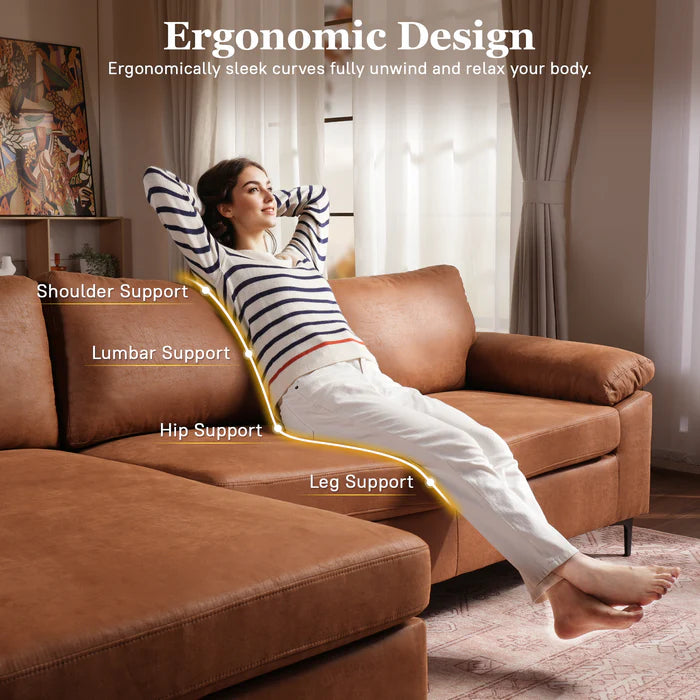 100.40" Reversible Chaise Sofa Suede Fabric