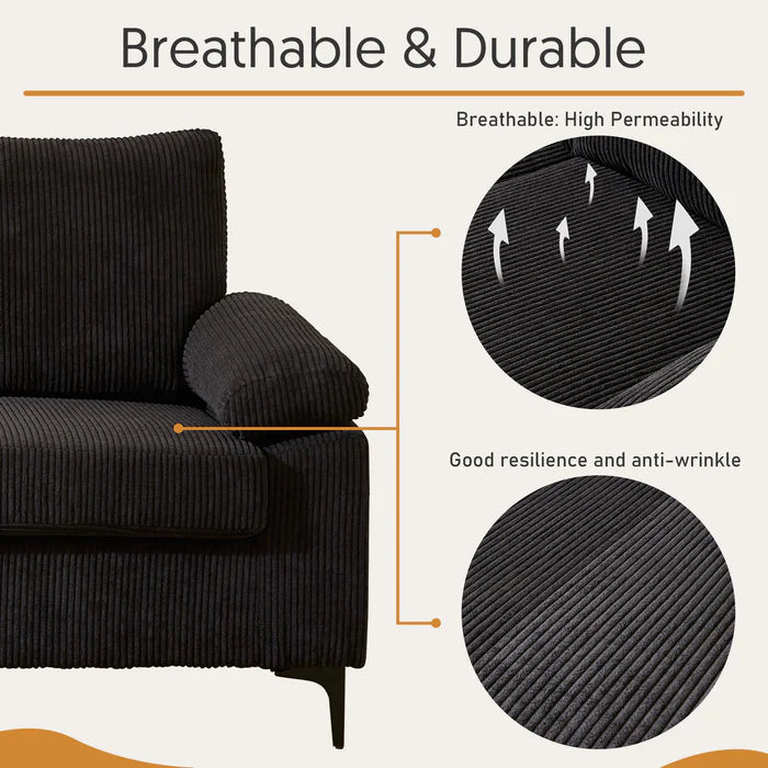 100.40" Reversible Chaise Sofa Wide-Wale Corduroy