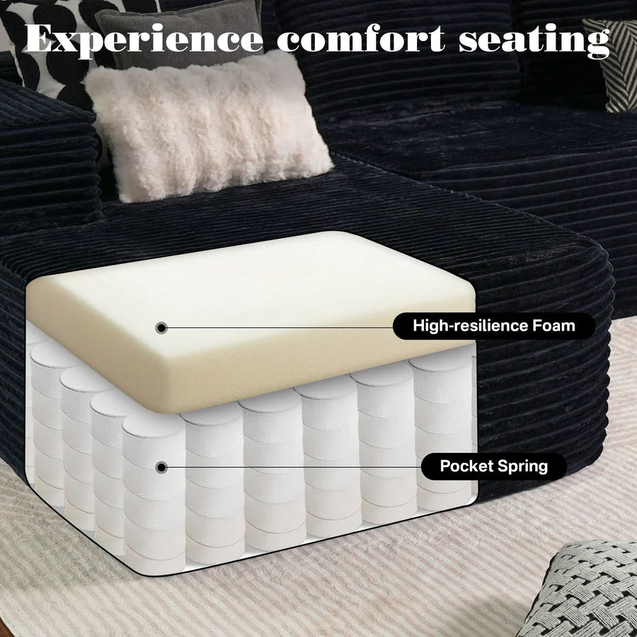 104" L-Shape Modular Couch with Chaise, Plush Corduroy Fabric, No Assembly Required