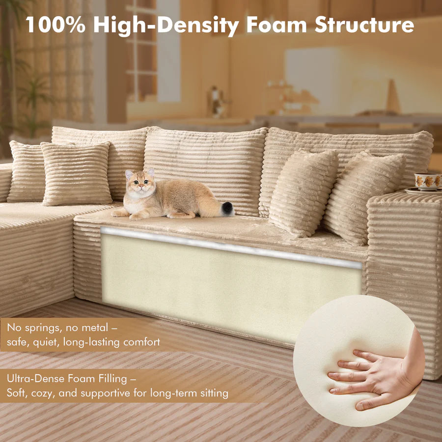 104" L-Shape Modular Couch with Chaise, Plush Corduroy Fabric, No Assembly Required