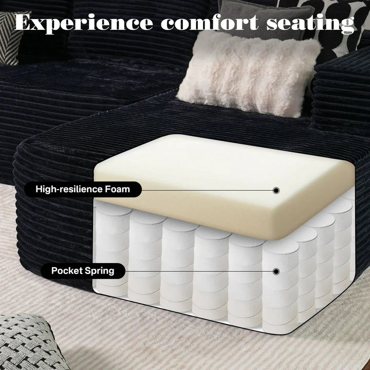 104" L-Shape Modular Couch with Chaise, Plush Corduroy Fabric, No Assembly Required