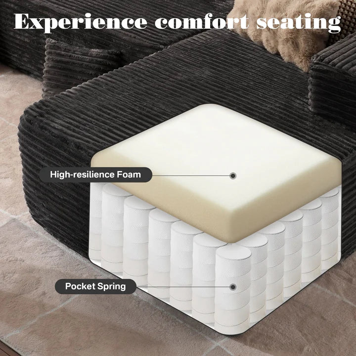 104" L-Shape Modular Couch with Chaise, Plush Corduroy Fabric, No Assembly Required