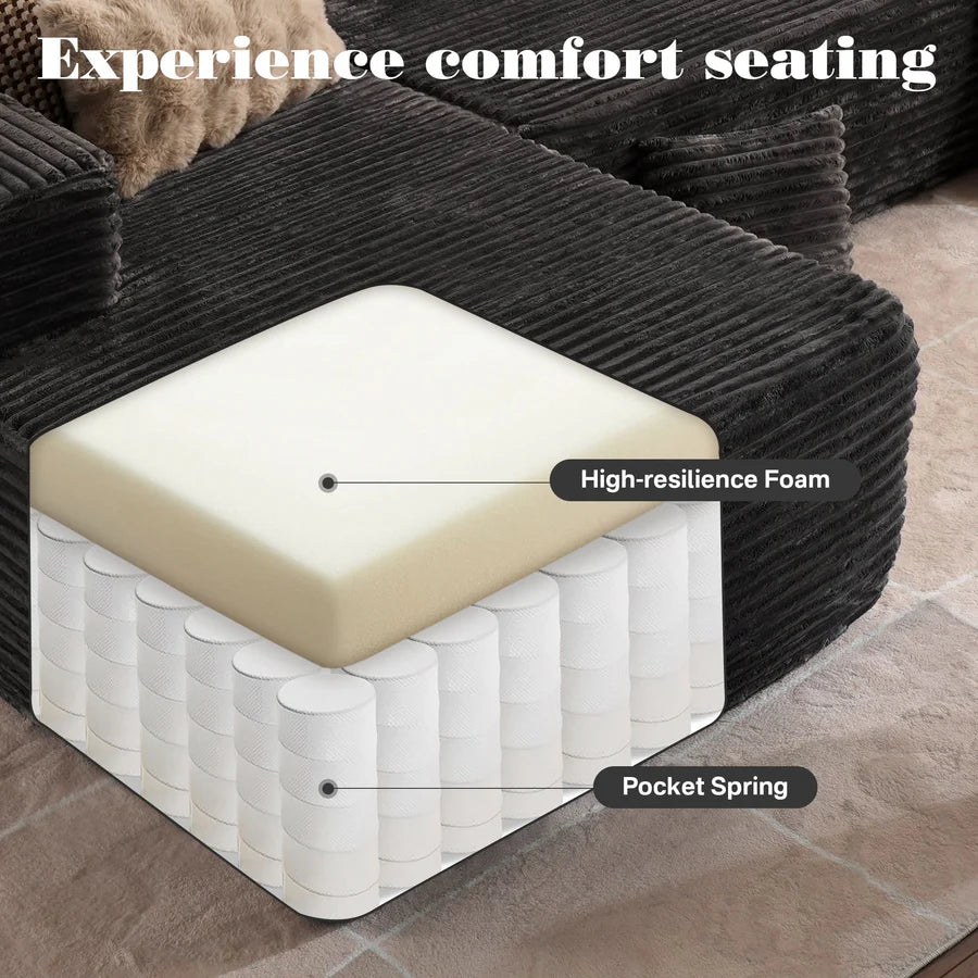 104" L-Shape Modular Couch with Chaise, Plush Corduroy Fabric, No Assembly Required