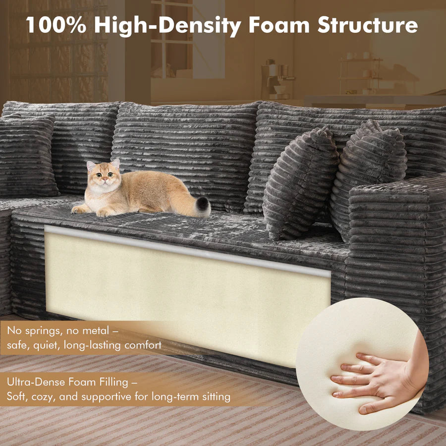 104" L-Shape Modular Couch with Chaise, Plush Corduroy Fabric, No Assembly Required