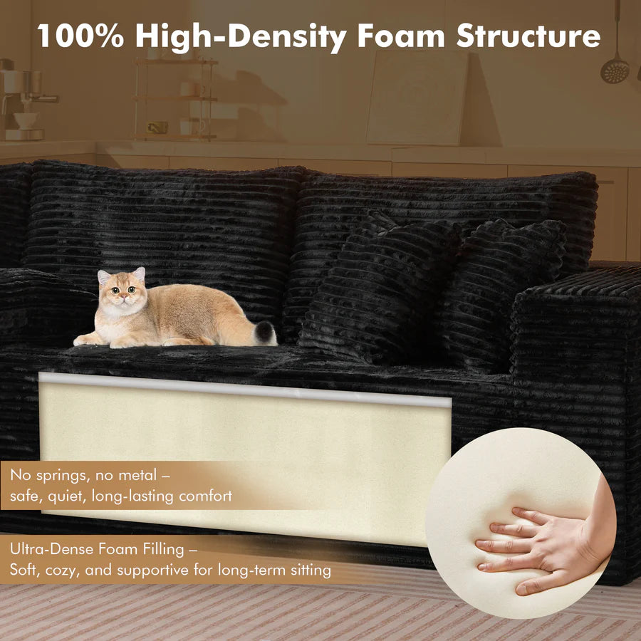 104" L-Shape Modular Couch with Chaise, Plush Corduroy Fabric, No Assembly Required