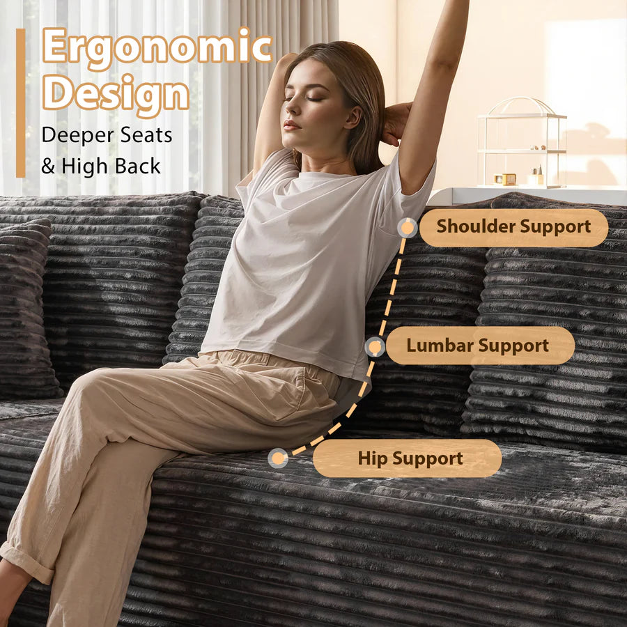 108" U-Shape Modular Couch with Ottoman, Plush Corduroy Fabric, No Assembly Required