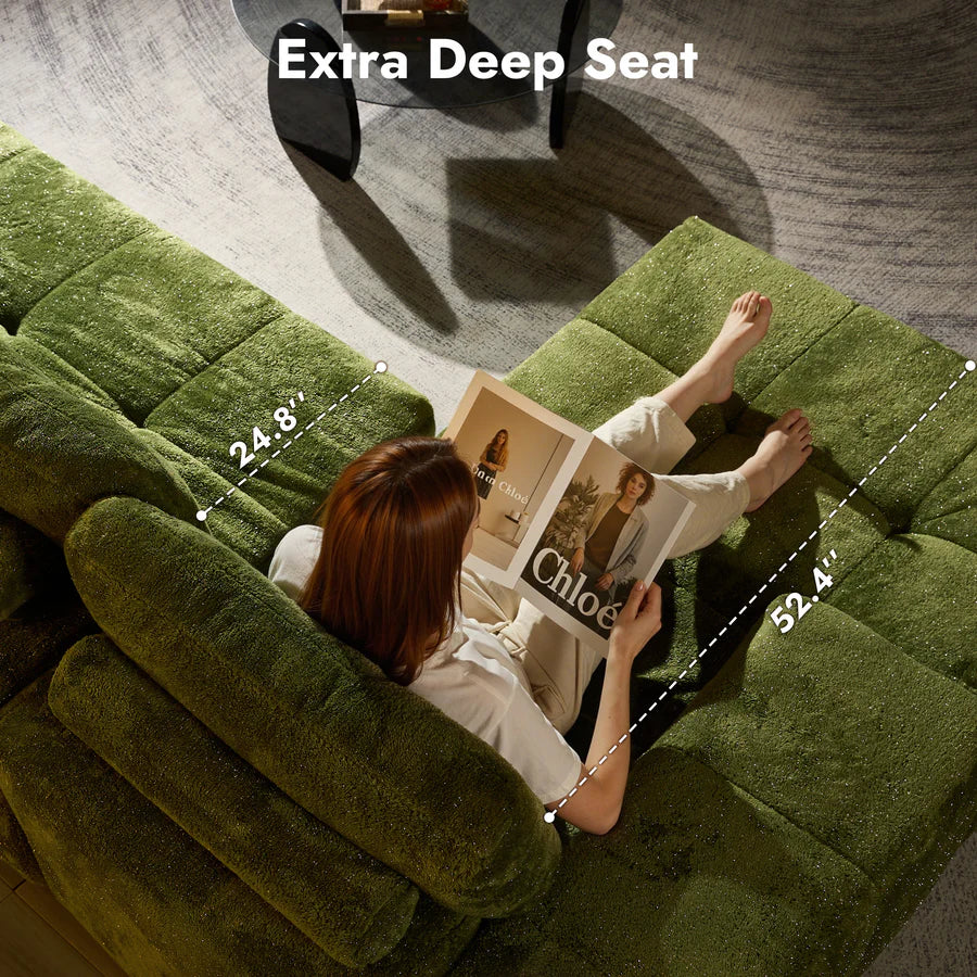 114" Cloud Sectional Sofa - L-Shaped Faux Leather Modular Couch with Deep Seat Chaise