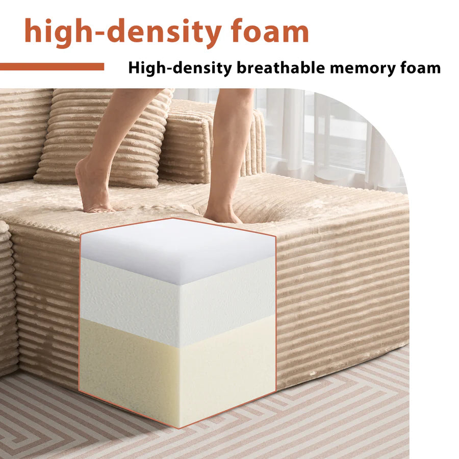 134" U-Shape Modular Couch , Plush Corduroy Fabric, No Assembly Required