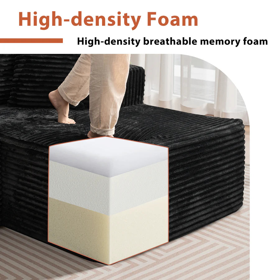 134" U-Shape Modular Couch , Plush Corduroy Fabric, No Assembly Required
