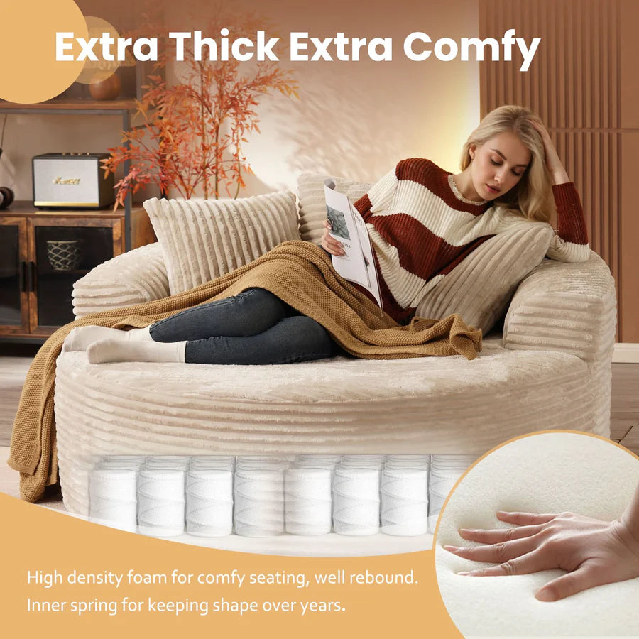 59" O-Shape Modular Couch, Plush Corduroy Fabric, No Assembly Required