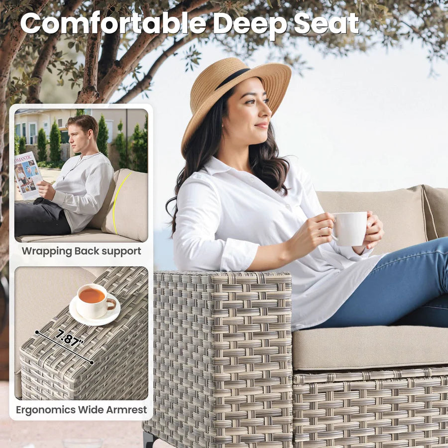 5 Pieces Patio Furniture Set Outdoor Sectional Sofa Couch with Comfy Cushions Deep Seat