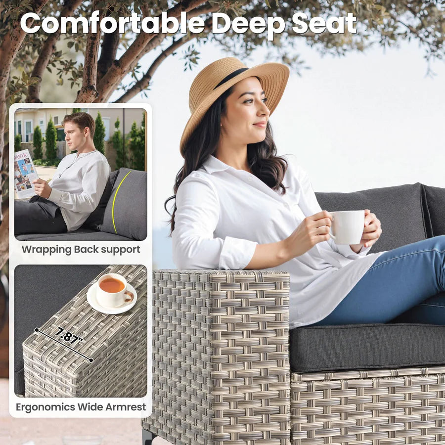 5 Pieces Patio Furniture Set Outdoor Sectional Sofa Couch with Comfy Cushions Deep Seat