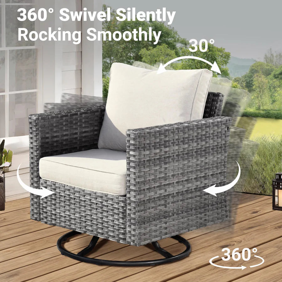 7 Pieces Patio Furniture Set, Outdoor Wicker Sofa with Rocking Swivel Chairs