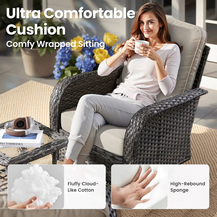 7 Pieces Patio Furniture Set, Outdoor Wicker Sofa with Swivel Chairs, Coffee Table