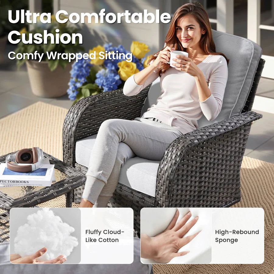 7 Pieces Patio Furniture Set, Outdoor Wicker Sofa with Swivel Chairs, Coffee Table