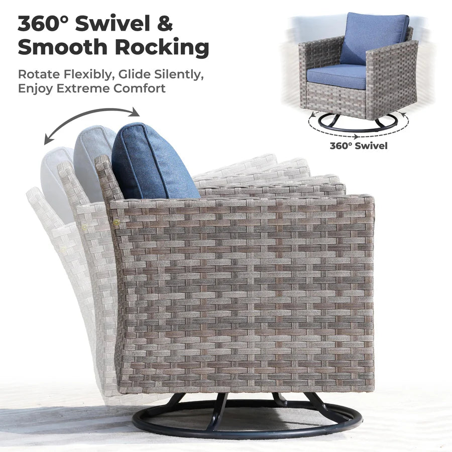 8 Pieces Patio Furniture Set, Outdoor Sectional Sofa with Swivel Rocking Chair