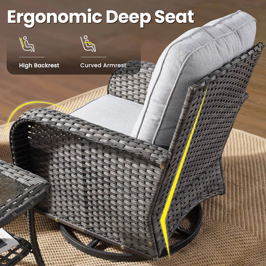 8 Pieces Patio Furniture Set, Outdoor Wicker Sofa with Swivel Chairs