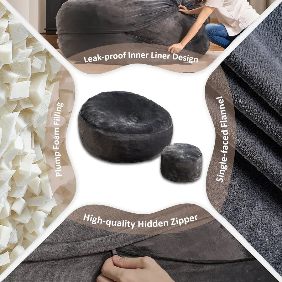 Bean Bag Chair Removable Cover, High-Rebound Filling Cozy Furniture for Living Room, Bedroom