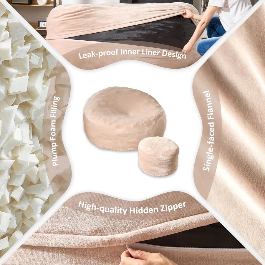 Bean Bag Chair Removable Cover, High-Rebound Filling Cozy Furniture for Living Room, Bedroom