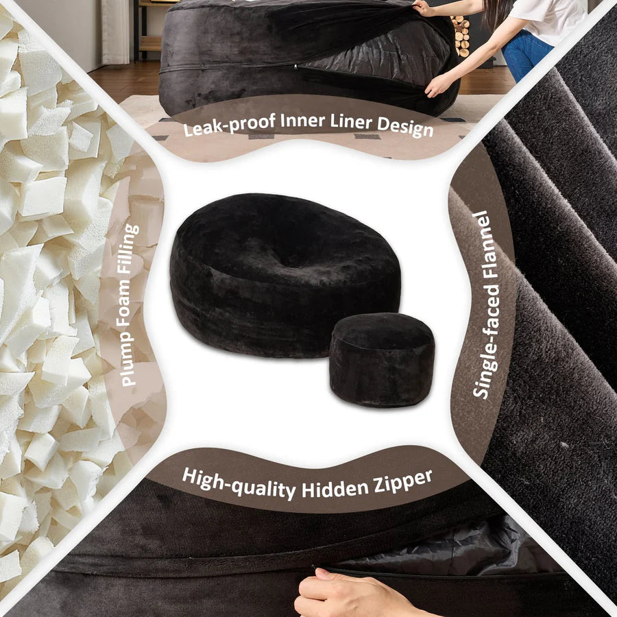 Bean Bag Chair Removable Cover, High-Rebound Filling Cozy Furniture for Living Room, Bedroom