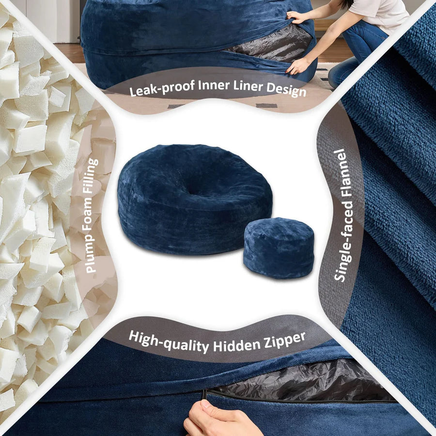 Bean Bag Chair Removable Cover, High-Rebound Filling Cozy Furniture for Living Room, Bedroom