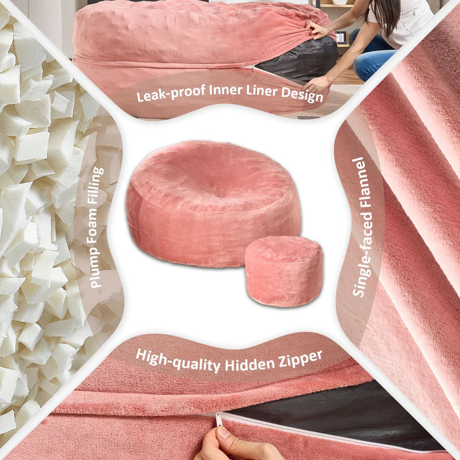 Bean Bag Chair Removable Cover, High-Rebound Filling Cozy Furniture for Living Room, Bedroom